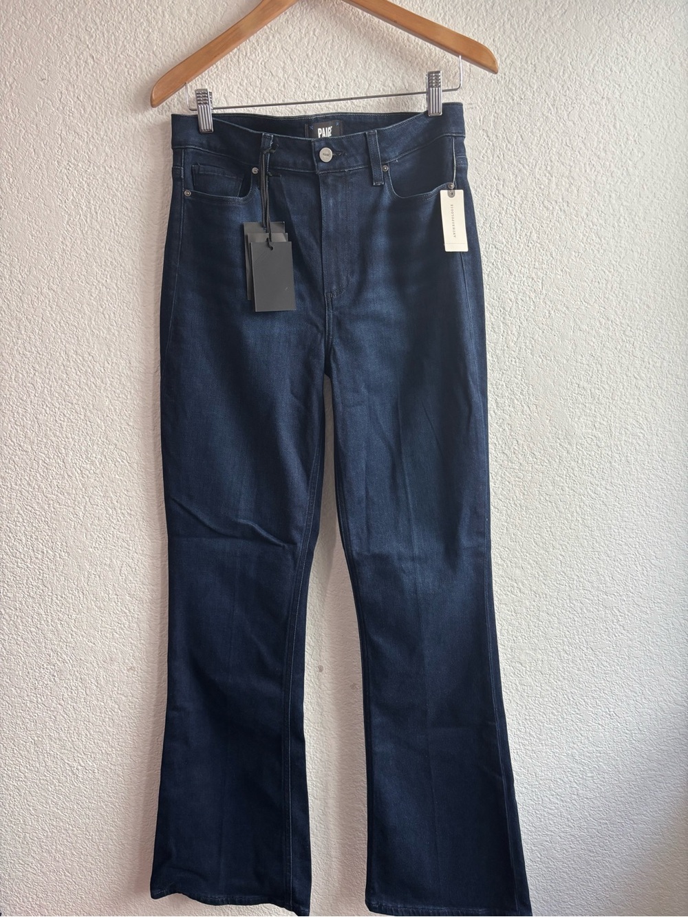 Anthropologie PAIGE Laurel Canyon Wide Leg High Rise Blue Denim Jeans Size 30